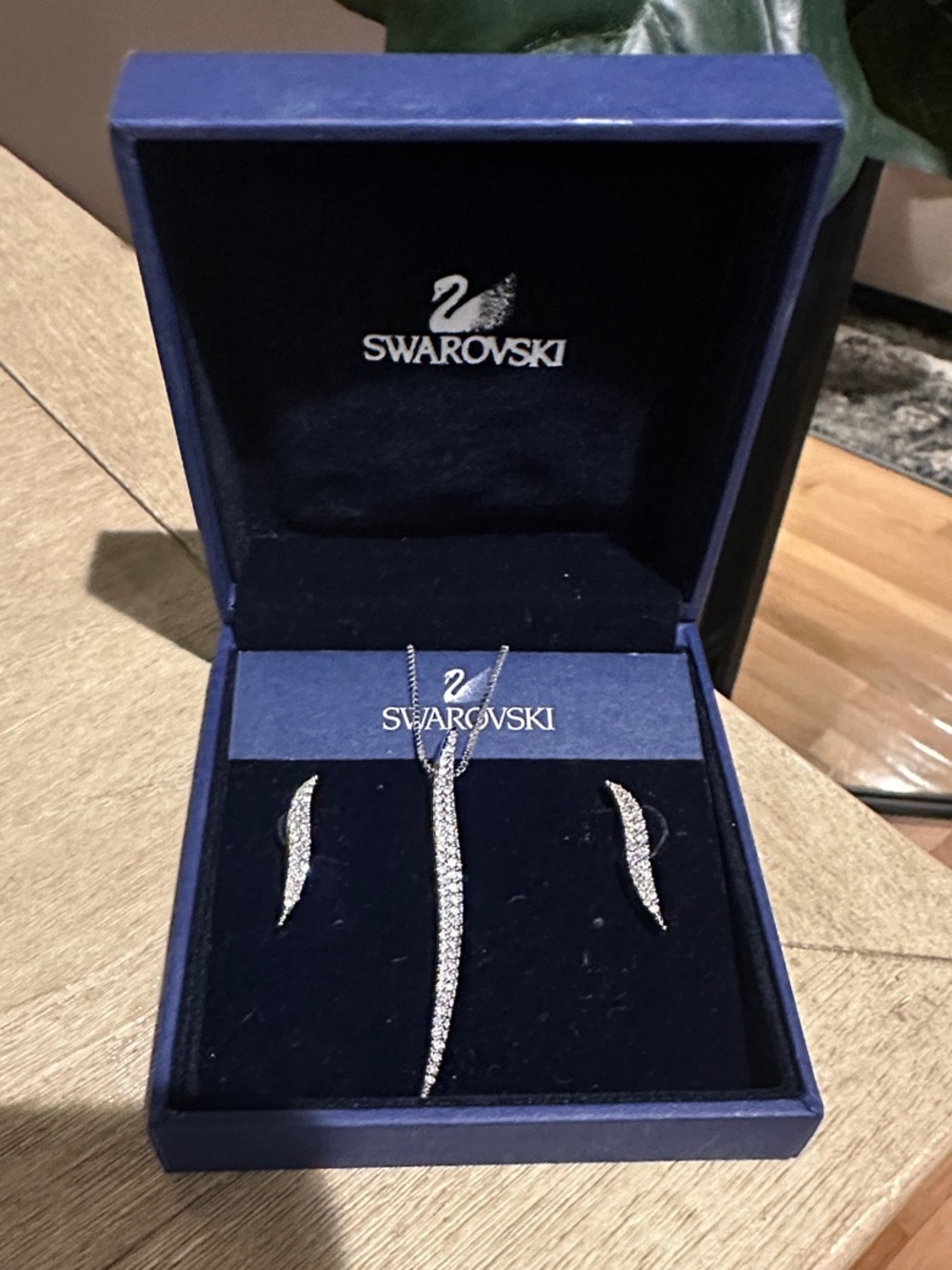 Swarovski Silver-Tone Clear Crystal Long Pendant Necklace with Matching Earrings